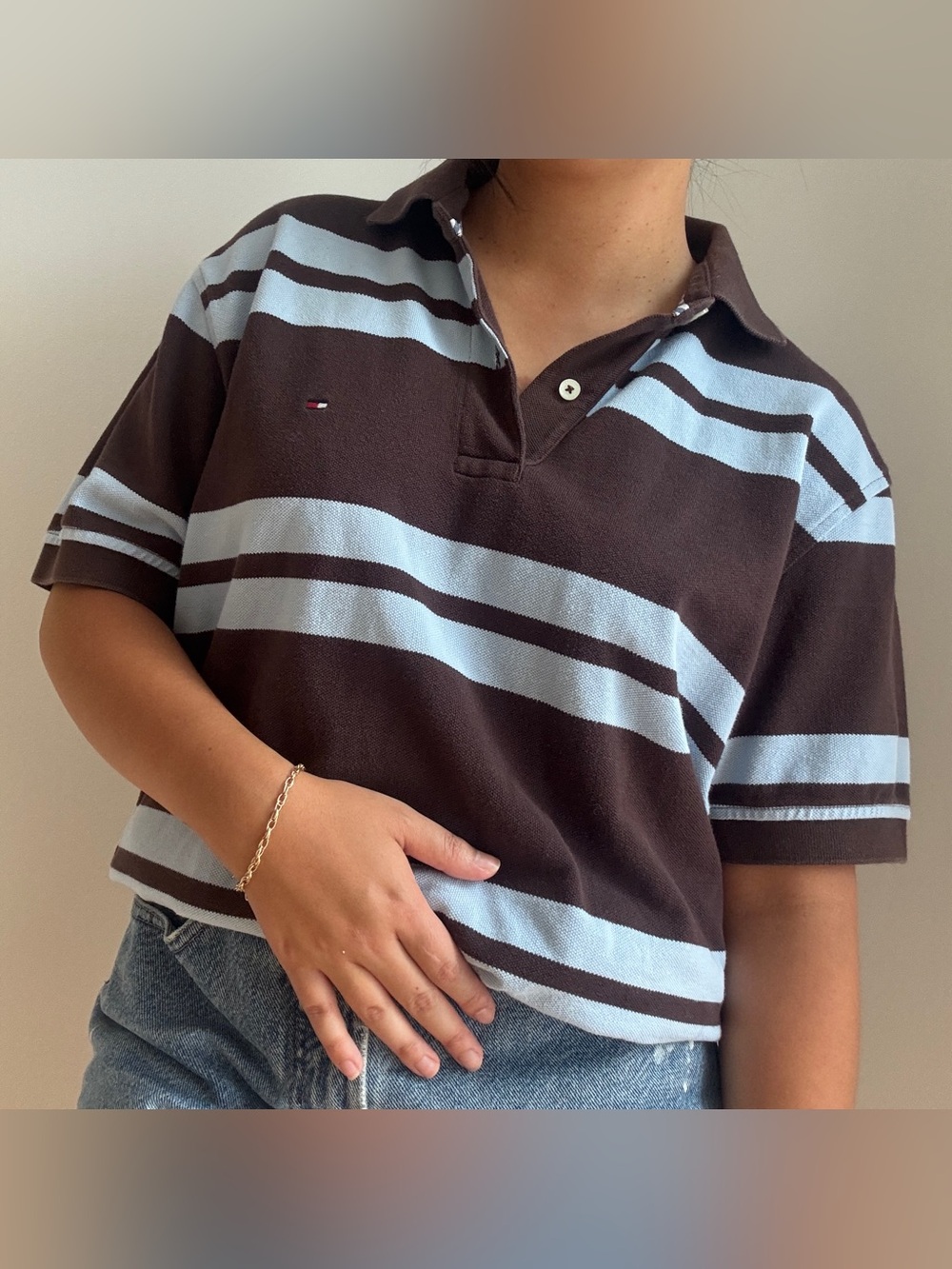 Tommy Hilfiger Brown & Light Blue Striped Men’s Polo